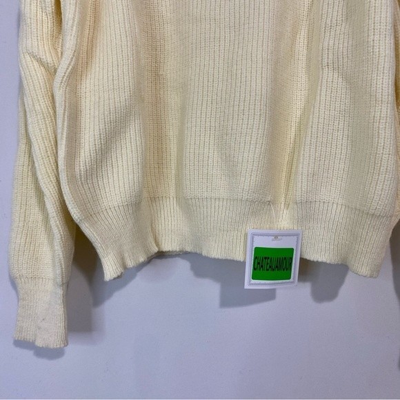 Chateauamour Women’s Apricot Ribbed Bead Cluster Cutout Shoulder Sweater Cream - Picture 4 of 7